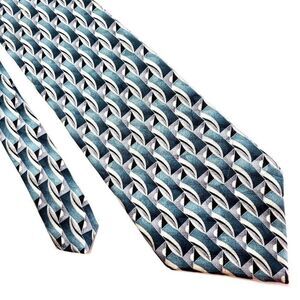 Arrow Teal White‎ Silk Tie Woven Geometric